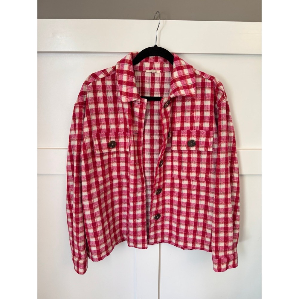 Jodifl red pink plaid shacket size medium